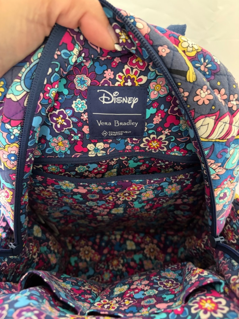 Disney Vera Bradley Navy Multi Paisley Floral Mini Backpack - Picture 8 of 9